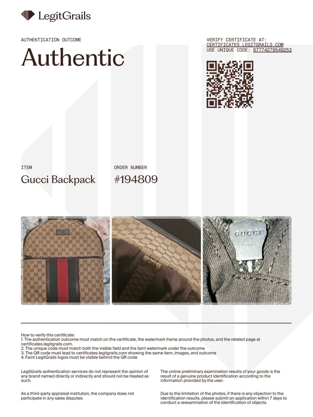 Gucci Beige GG Canvas Backpack with Green and Red Stripe